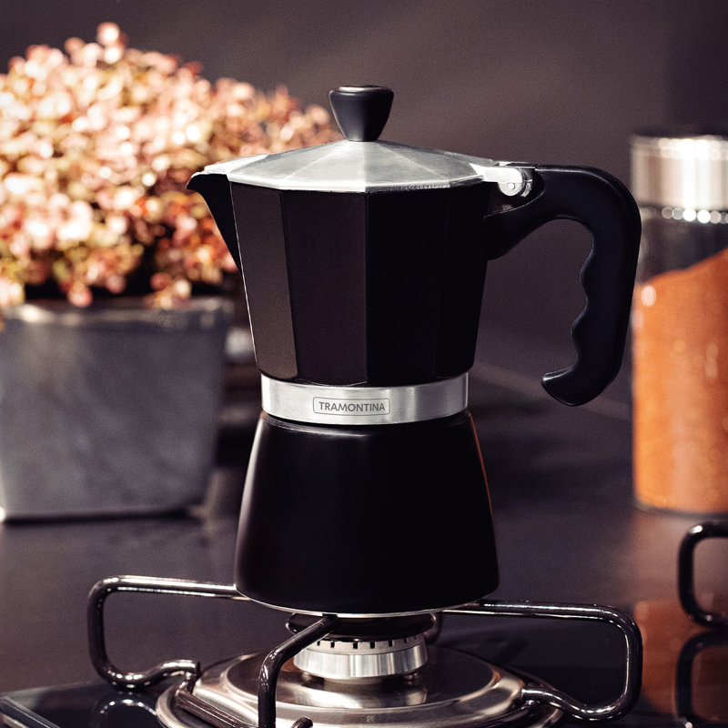 Tramontina Italian Espresso Pot 320ml (Silver), Black