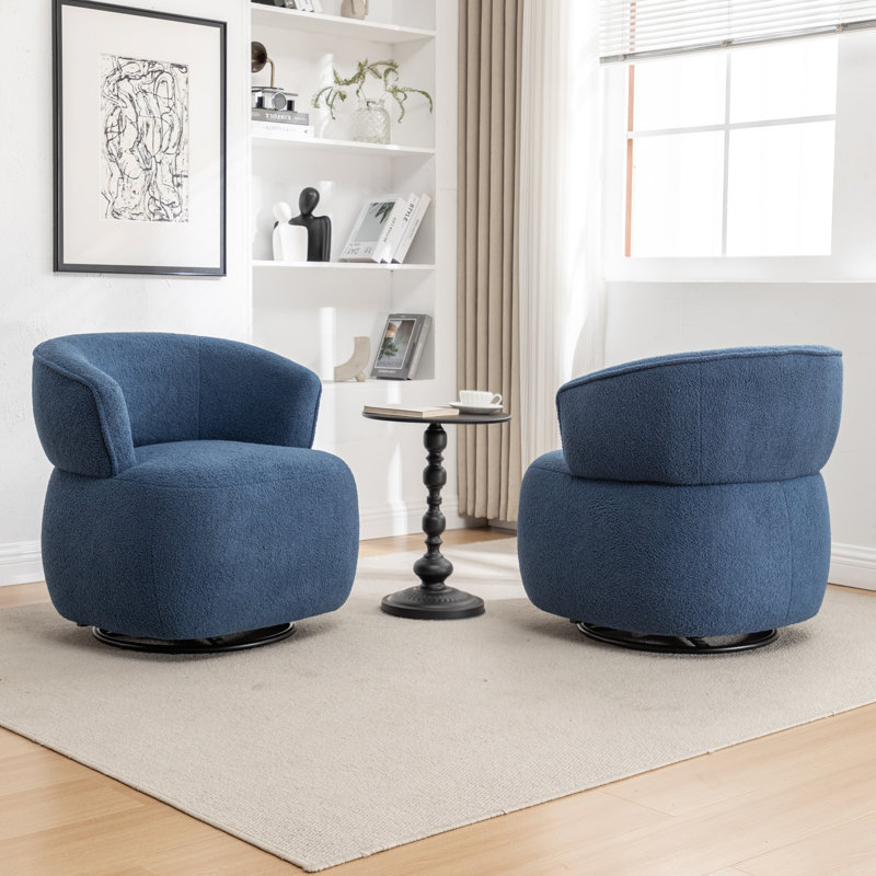 Olevide Swivel Barrel Chair, Navy Teddy