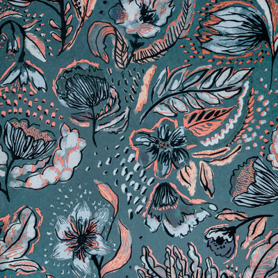 Chelchowska Pepper Collection Flocked Wild Flower Felice 10.05m x 53cm Wallpaper Roll