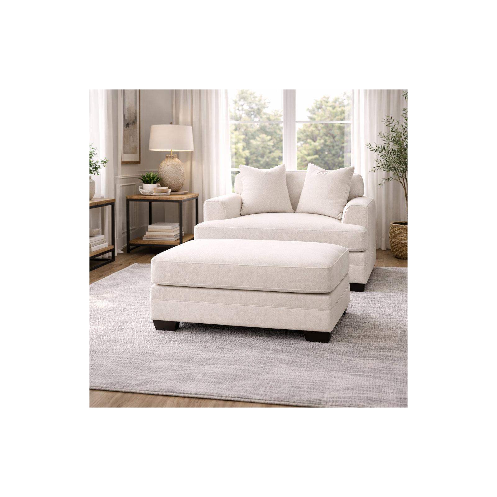 Edan Upholstered Ottoman, Apollo Pebble Boucle
