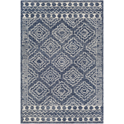 Ammann Geometric Handmade Tufted Wool Navy/White Area Rug