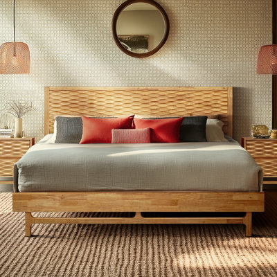 Gerrell Solid Wood Platform Bed Frame with Sculpted Spearhead Headboard – Mid-Century Modern Style, 800lbs Capacity, All Mattress Support, No Box Spring Needed