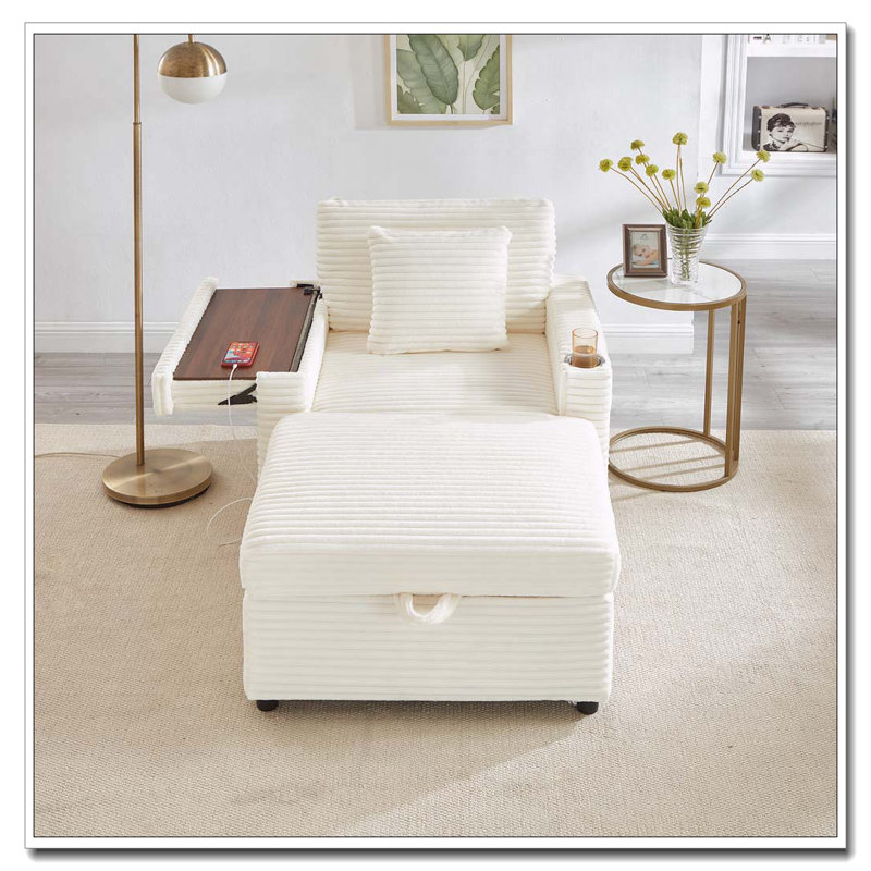 Fauteuil d'appoint confortable en velours côtelé, Blanc