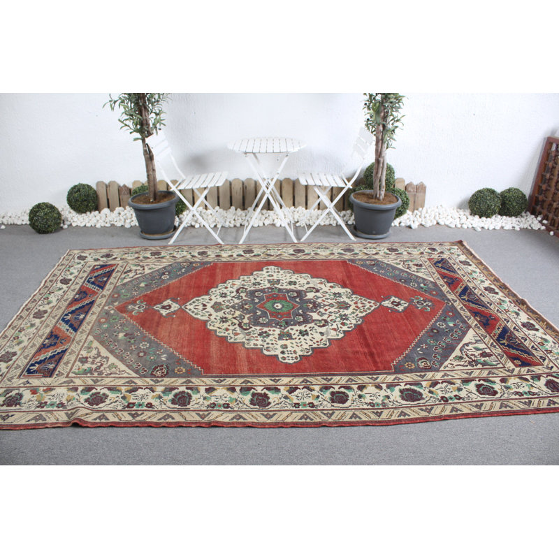 Grand tapis Oushak turc Anatolian rétro rouge éclatant pour rehausser le décor du salon