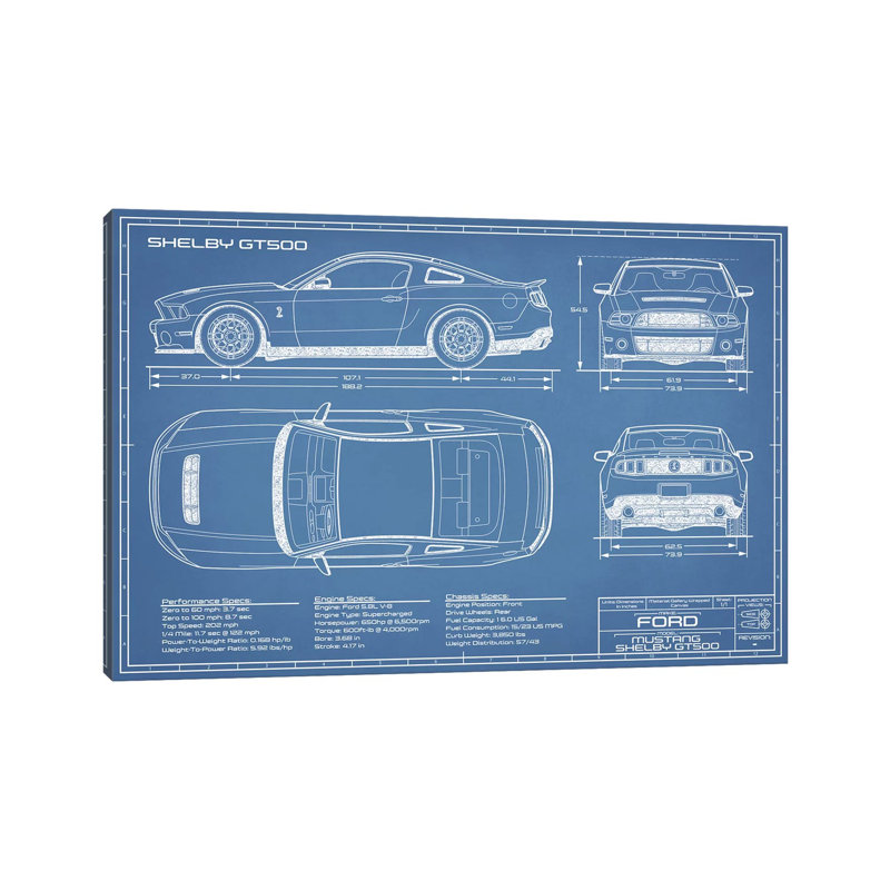 Shelby GT500 (2013-2014), impression sur toile tendue, H 18 po x l 26 po x P 1,5 po