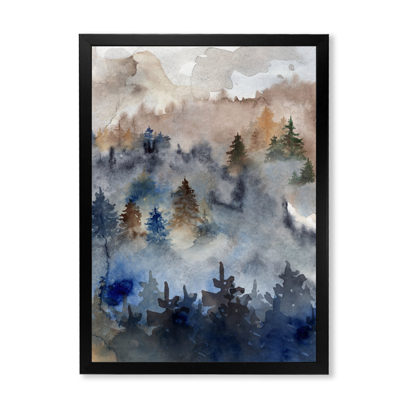 Paysage de forêt, art liquide - œuvre d'art sur toile traditionnelle, Toile avec cadre noir, H 12 po x l 20 po x P 1 po
