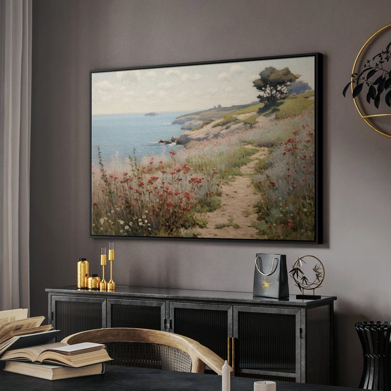 Paysage rétro - DCCDXLIV, Toile avec cadre flottant noir, H 27 po x l 41 po x P 2 po