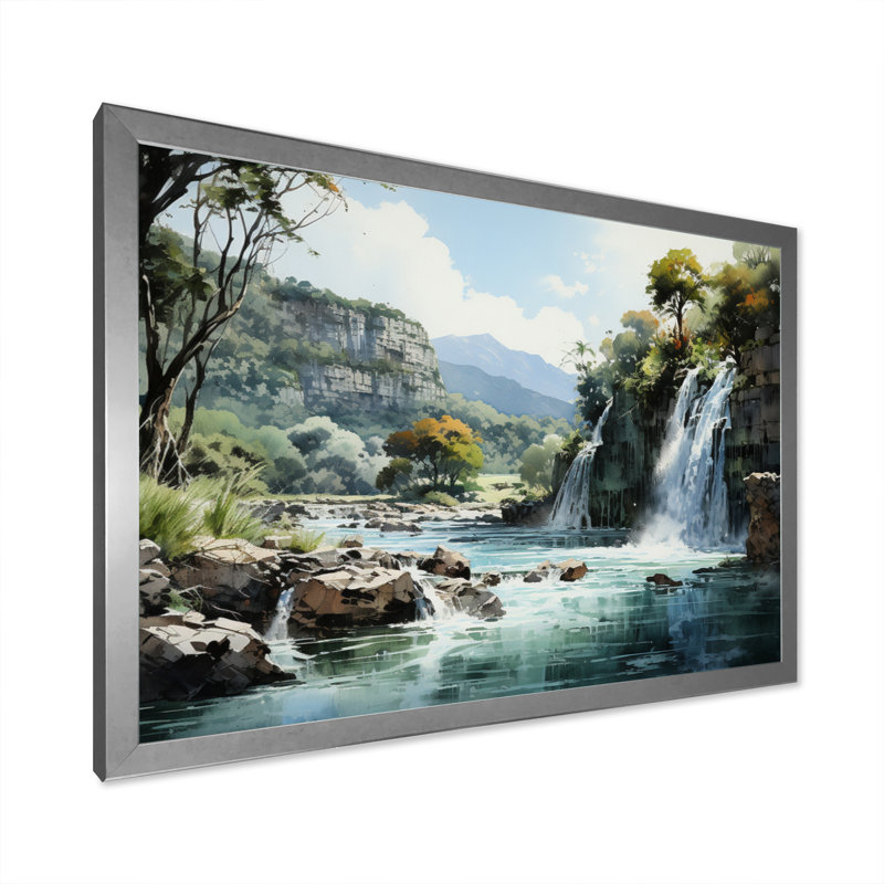 Cascade du Vietnam - Cascade d'argent I - reproduction sur toile, H 30 po x l 40 po x P 1,5 po, Cadre photo argenté