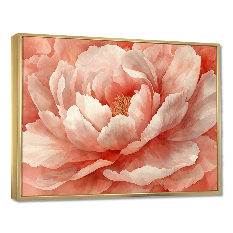 Art mural grandiose pivoines roses, H 24 po x l 32 po, Cadre flottant doré