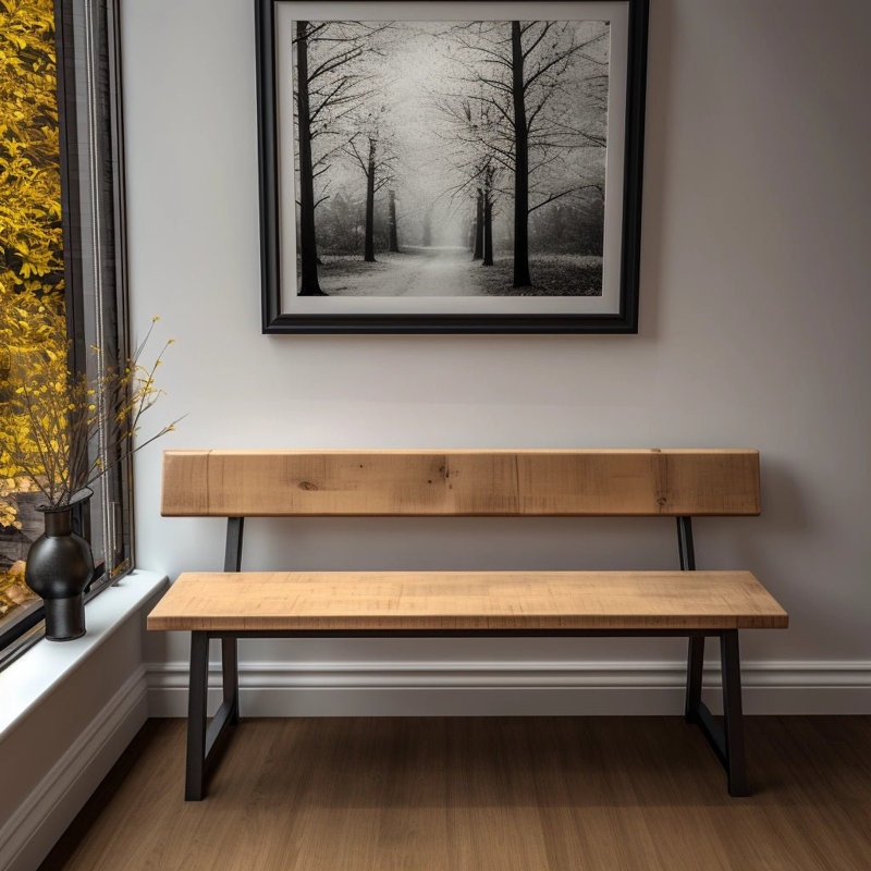 Rustic Bench with Back - Chunky Tri Legs, 90cm H x 130cm W x 35cm D