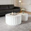 Ensemble de tables de rangement rondes blanches avec couvercle amovible, conception emboîtable, forme élégante à bord incurvé