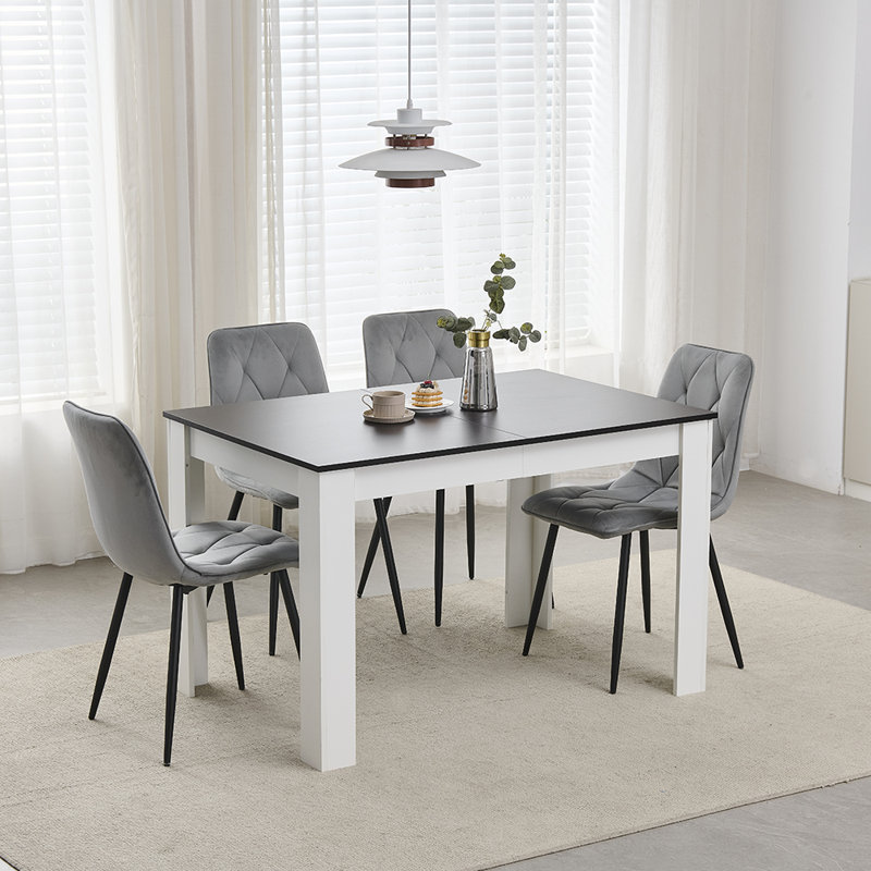 Walnut White 5-Piece Expandable Dining Table Set with 4 Upholstered Chairs, 120-150cm Extendable Table for 4-6 People, Modern Space-Saving Dining Set