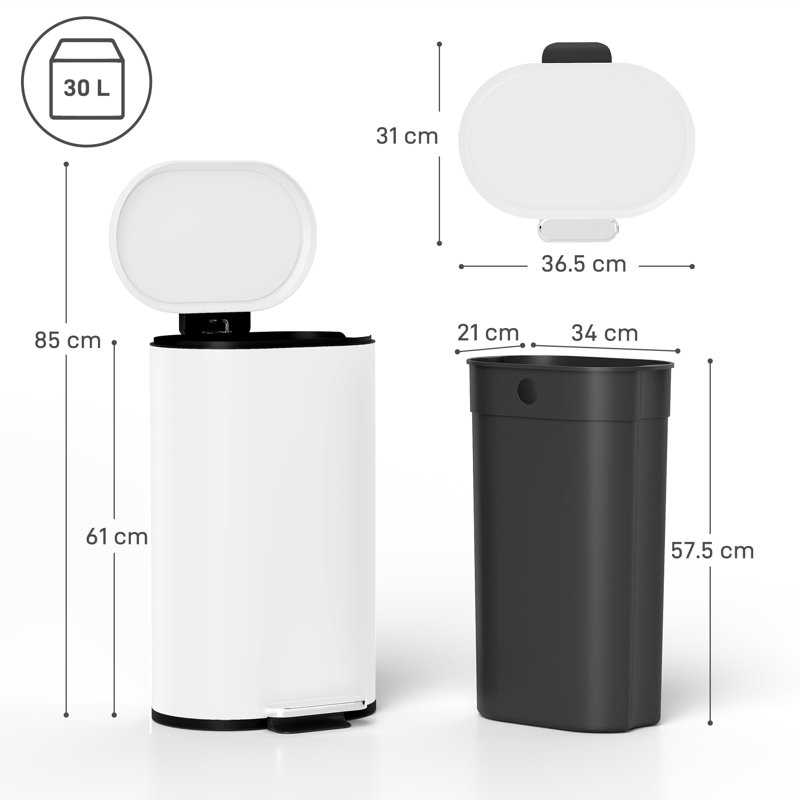Step On Kitchen Trash Can - 30L, White
