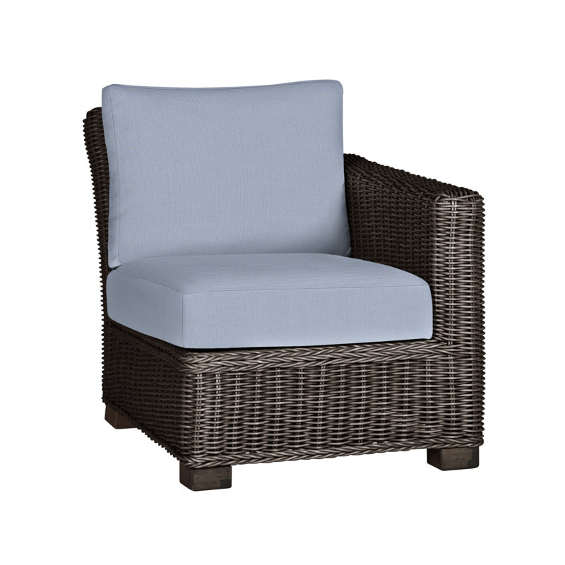 Canapé modulaire rustique tissé à droite - noyer noir, Pas de soudure, Noir noyer, Sunbrella® ‑ Arbor Chambray colombe