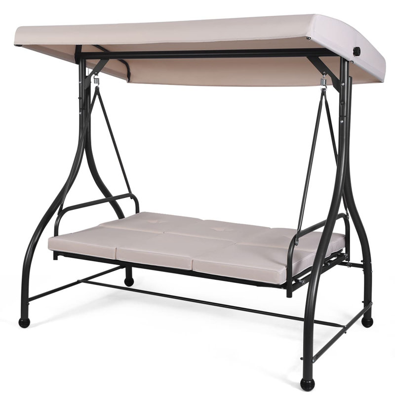 3 Person Porch Swing with Canopy, Beige