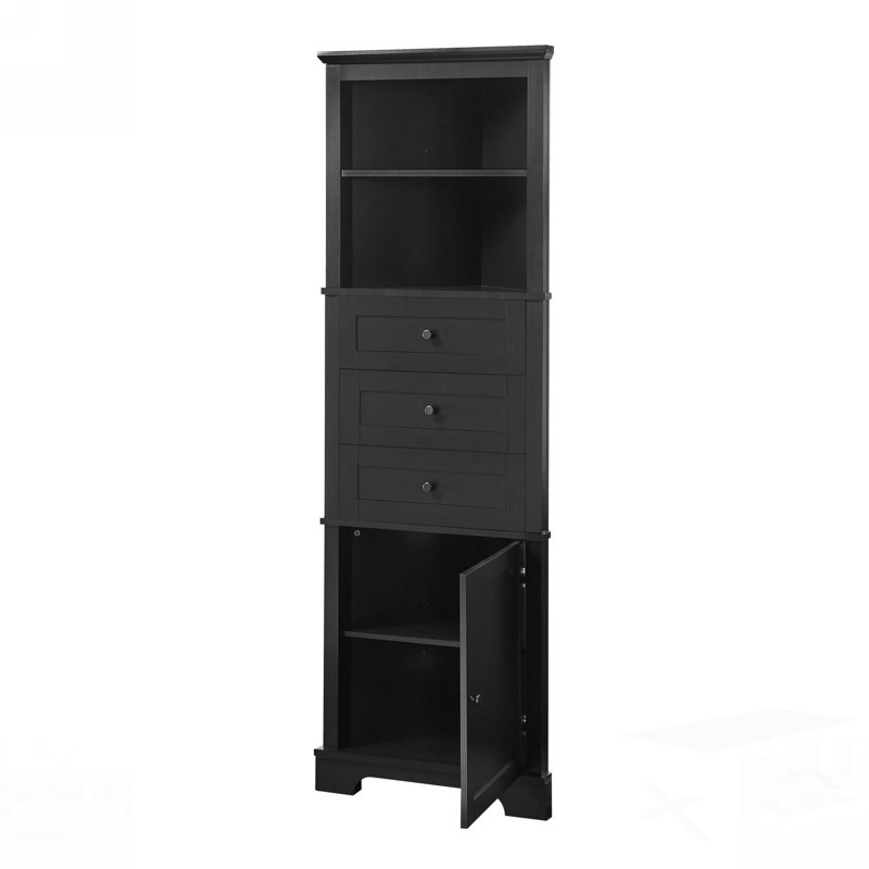 Triangle Tall Cabinet With 3 Drawers And Adjustable Shelves, Perfect For Bathroom, Kitchen, Or Living Room Storage, Black