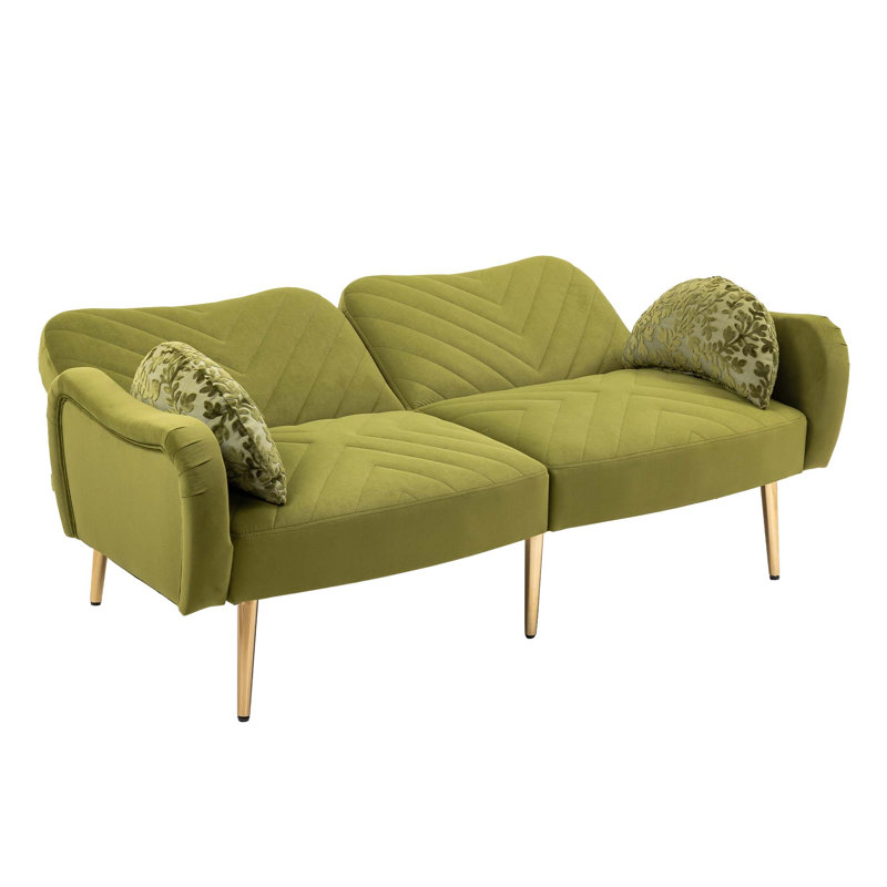 Canapé 65 pouces Mid-Century moderne avec 2 coussins, Polyester vert olive