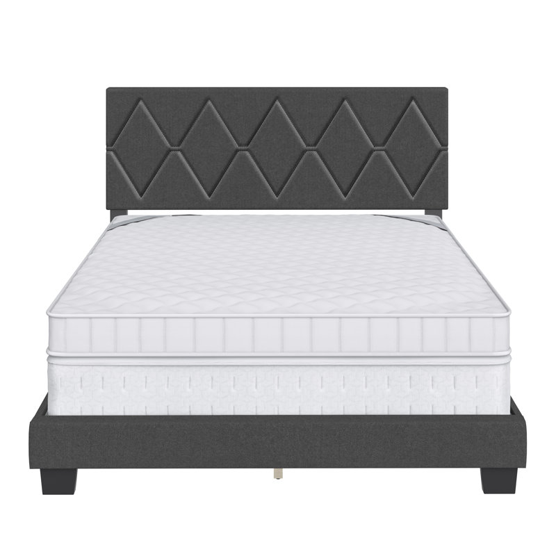 Structure de lit tapissier avec tête de lit Diamond Linen, Noir, Simple