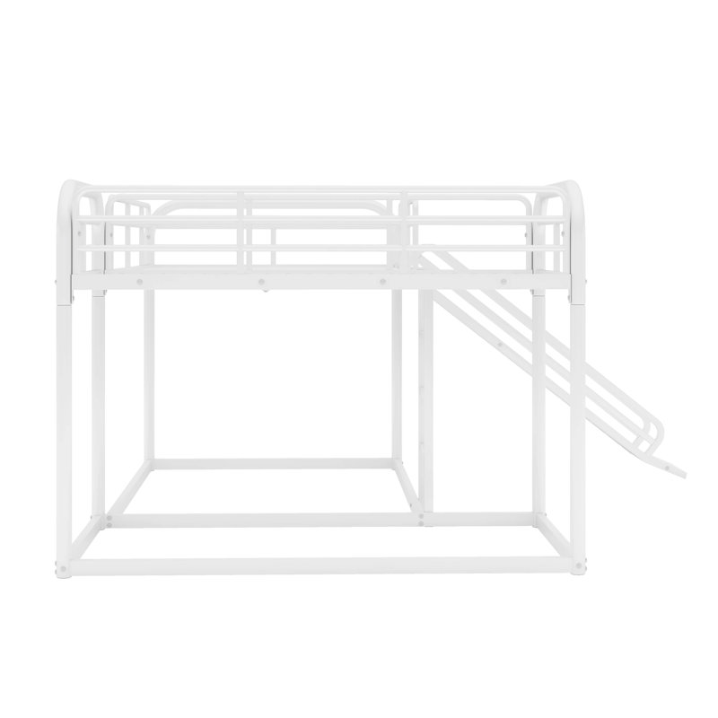 Lit superposé en L pour lit double et simple avec glissière et échelle courte, Blanc