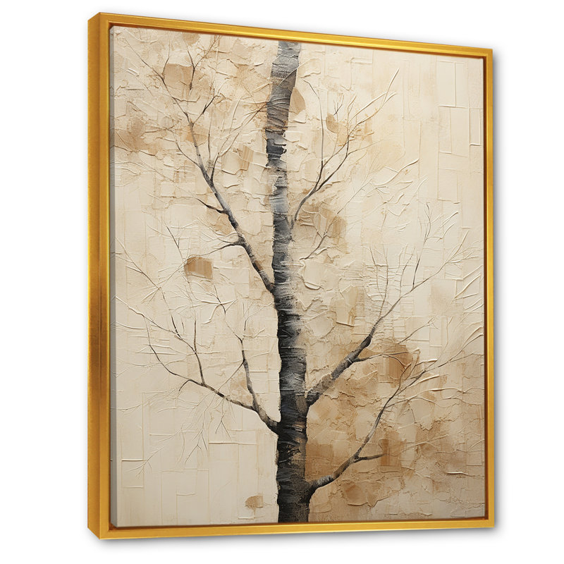 «Beige Trees Oak Solitude IV», reproduction sur toile, Cadre flottant doré, H 32 po x l 16 po x P 1 po