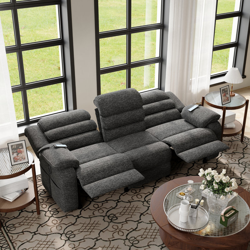 79" Wide 3-Seater Power Reclining Sofa with Dual Motorized Recliners, Gray