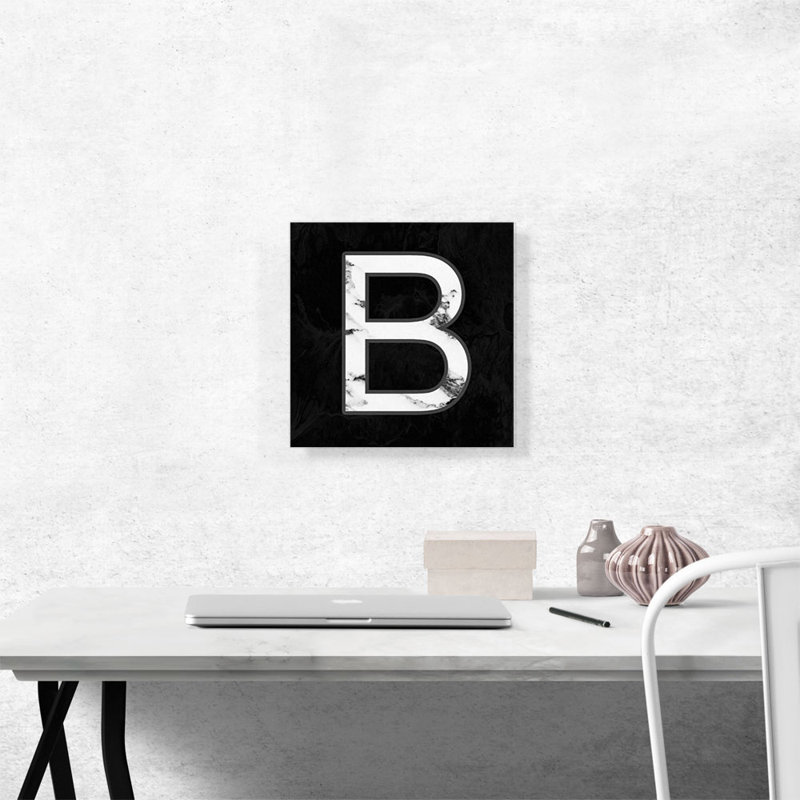 Classy Black White Marble Alphabet, lettre B - reproduction d'art sur toile tendue, H 12 po x l 12 po x P 0,75 po