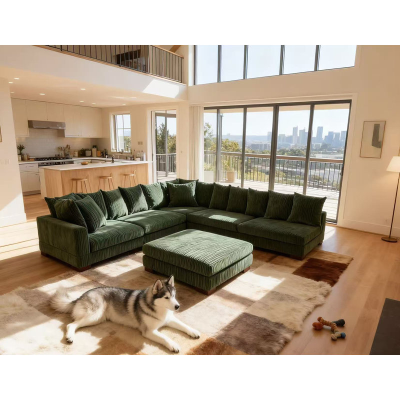 Canapé modulaire rembourré 6 pièces Bonsell, Velours côtelé vert forêt