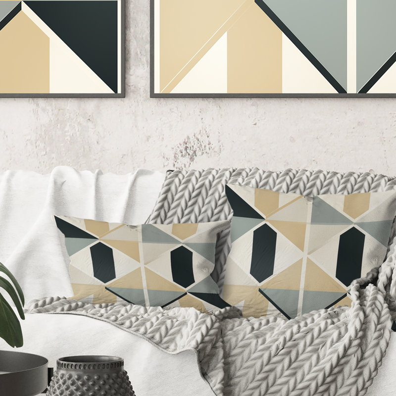 Neutral Space I - Geometric Polyester Throw Pillow, 18" H x 18" W