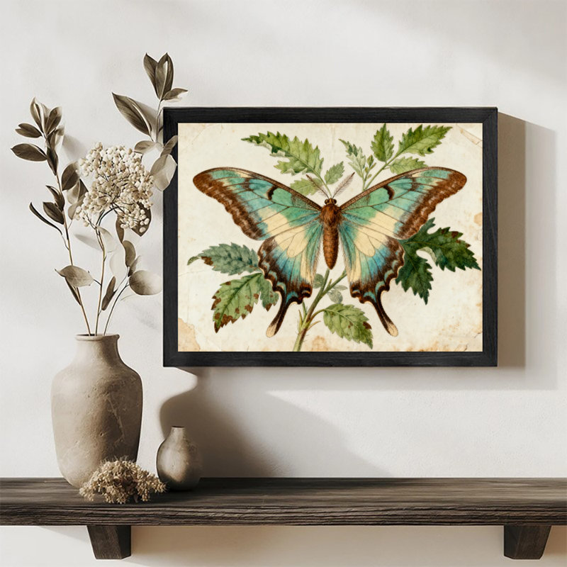 Art encadré noir, charmants et beaux papillons, impressions de style rétro, H 13 po x l 17 po