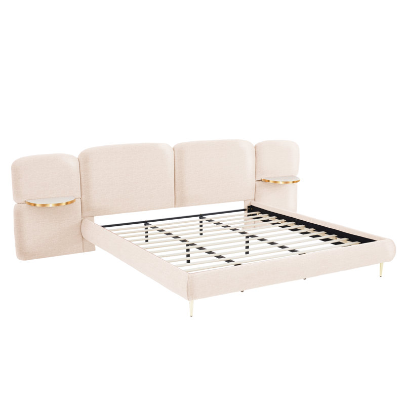 Michaelin Contemporary Minimalist Upholstered Platform Bed With Floating Nightstands, Beige