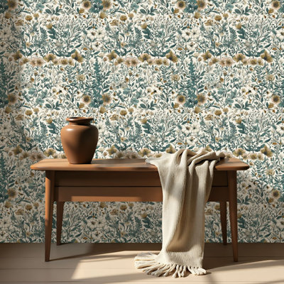Papier auto-adhésif à peler et à coller Sage Teal Floral Vintage Vine