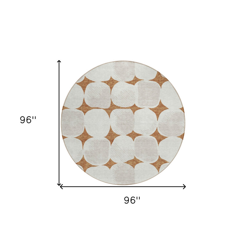 Tapis d'intérieur rond lavable abstrait brun et ivoire 8 pi