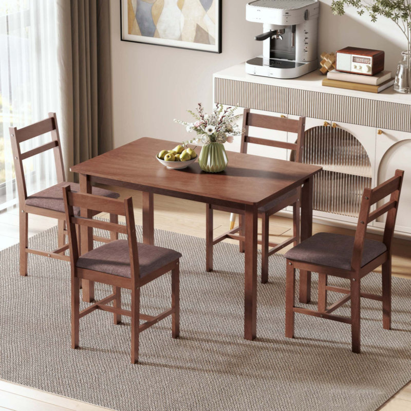 Ensemble de salle à manger 5 pièces en bois massif pour 4 personnes, table de cuisine de style campagnard avec chaises rembourrées pour petits espaces, salle à manger, coin repas