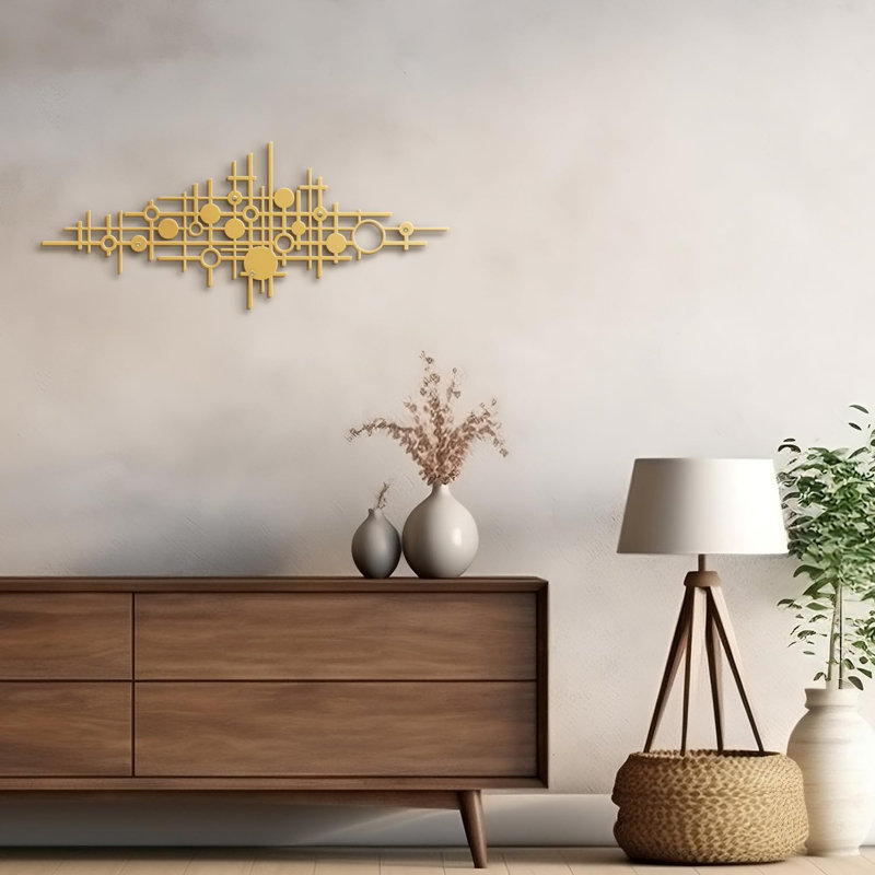 Circle Abstract Shapes Minimalist Modern Abstract Wall Accent Sculpture Hanging Decoration Metal Wall Decor, Gold