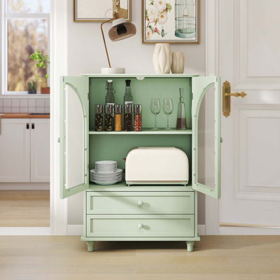 Buffet Farmhouse, buffet à porte arquée en verre trempé avec plateau à niveaux, garde-manger à 2 tiroirs pour la cuisine, la salle à manger, le salon, le vestibule et le bar