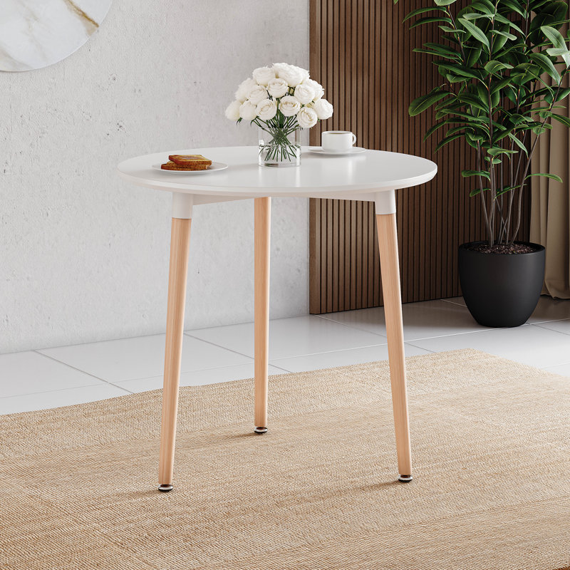 Deshawn Beech Round Solid Wood Base Dining Table, White