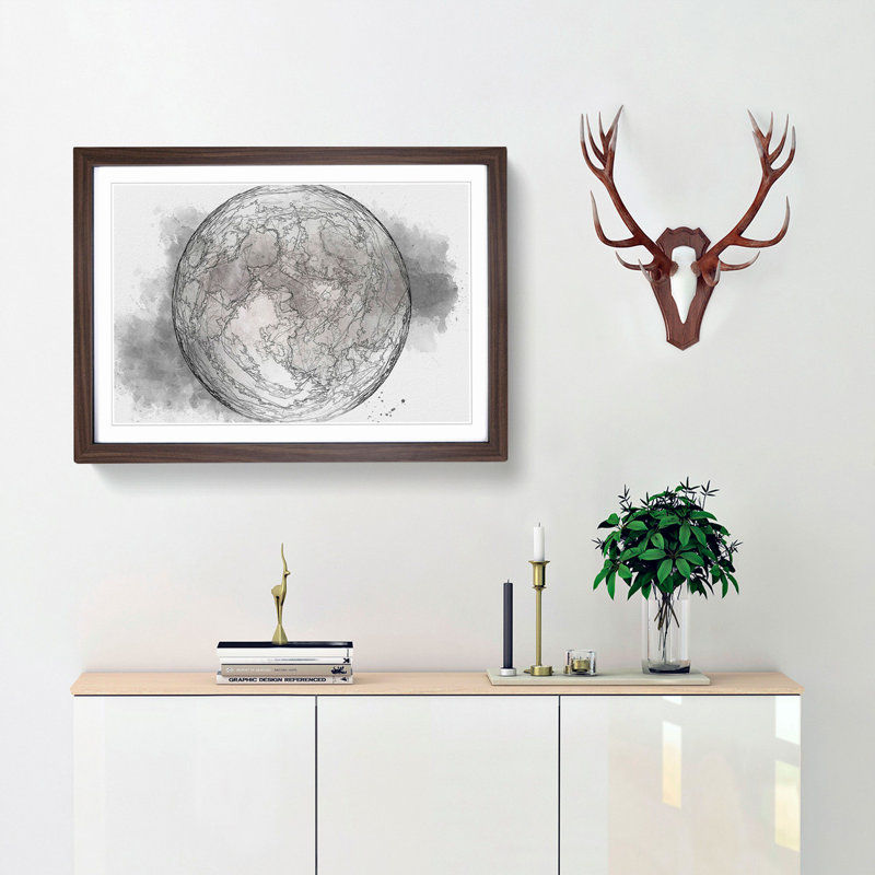 A Full Moon in Abstract - Picture Frame Graphic Art Print, 48cm H x 65cm W x 2cm D, Walnut Framed