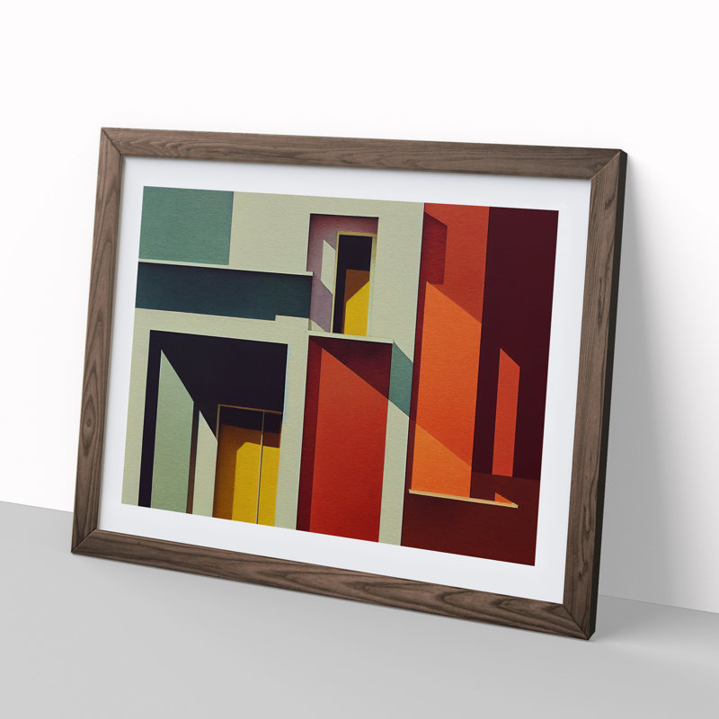 Bauhaus Architecture Abstract - Single Picture Frame Print, 46cm H x 64cm W x 2cm D, Walnut