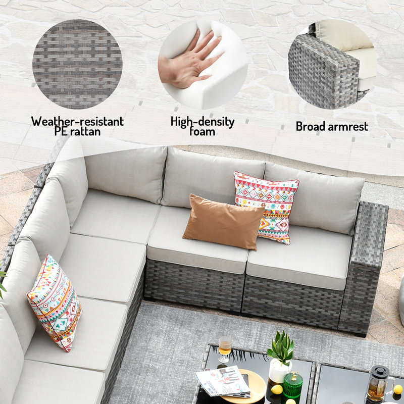 Ensemble de conversation modulaire avec coussins 12 pièces Baili, Beige