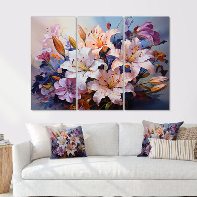 «Pink and White Lilies Country Charm», ensemble d'art mural sur toile fleurs