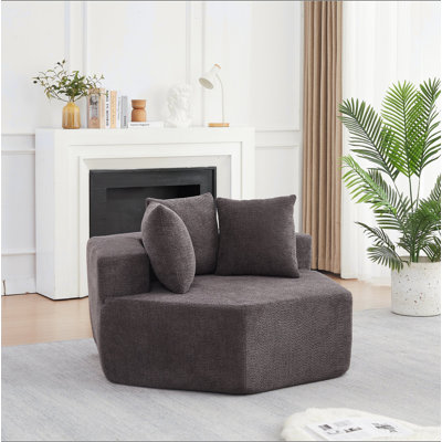 Méridienne simple hexagonale de 54 pouces de style moderne, avec des arrangements polyvalents et une conception modulaire; Ce canapé revêtu de chenille est idéal pour les salons, les salles de jeux, les salons et les chambres à coucher.