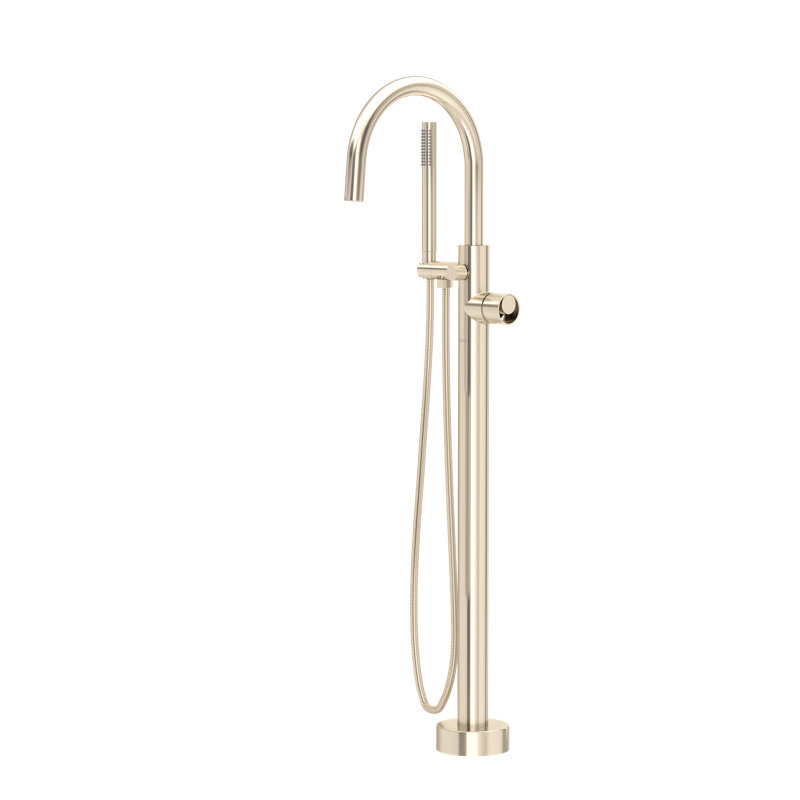 Eclissi Single Hole Floor Mount Tub Filler Trim with C-Spout, Satin Nickel