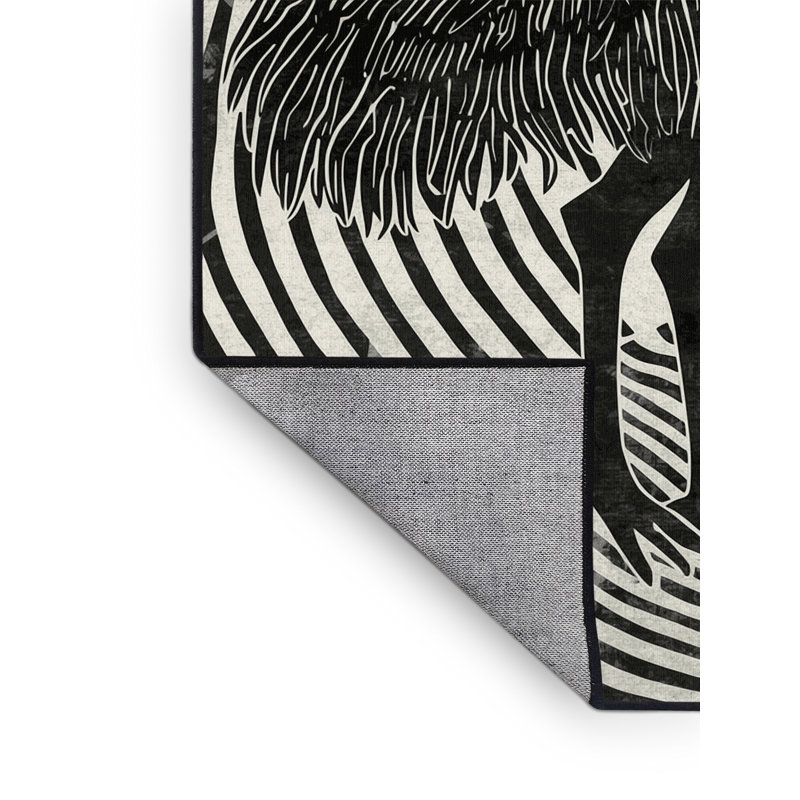 Machine Washable Peirsen Ostrich Modern Striped Rug in Gray – Black Binding, 7x9