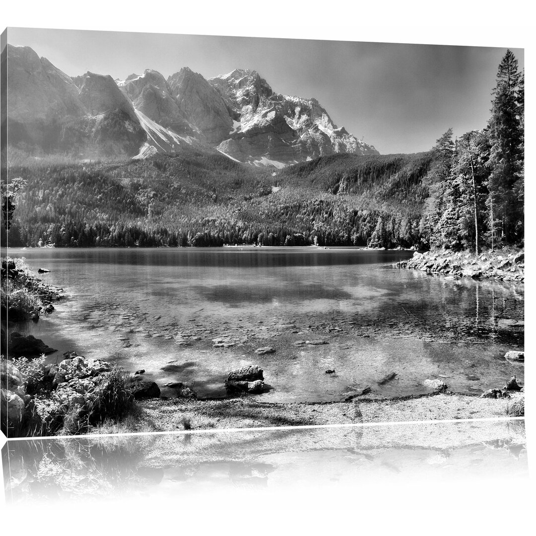 Leinwandbild Landscape Landschaft See Sonnenschein Pflanzen Bäume Wald in Monochrom