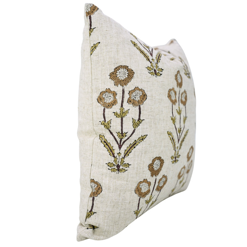Fabdivine Artisan Block Print Linen Throw Pillow Cover for Home Décor, Amitabh,, Rectangular 20" H x 12" W, Brown