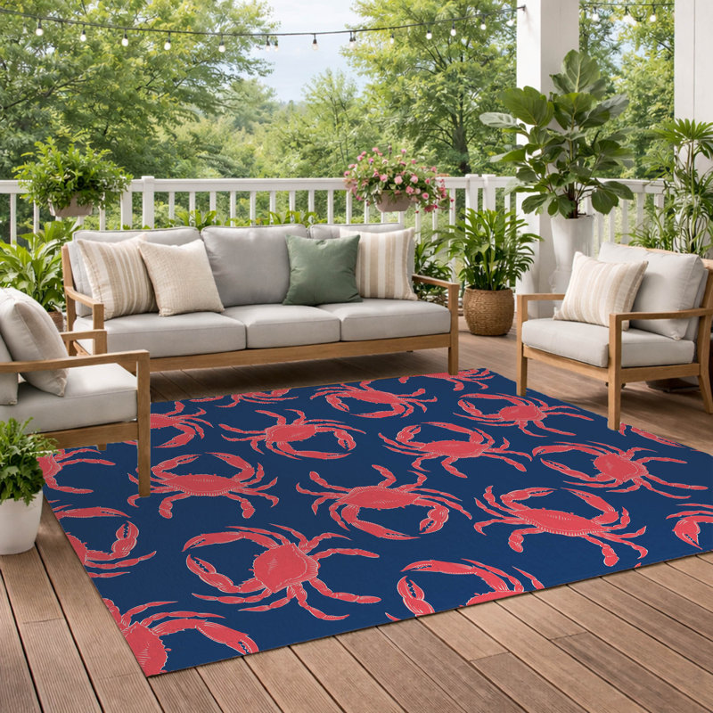 Tapis d'extérieur décoratif Crabby, Marine, Rectangulaire 2 pi x 3 pi