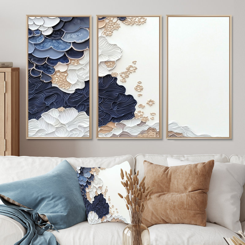 «Aqua Sea Underwater River III», ensemble d'art mural moderne transitionnel abstrait, H 32 po x l 48 po, Naturel