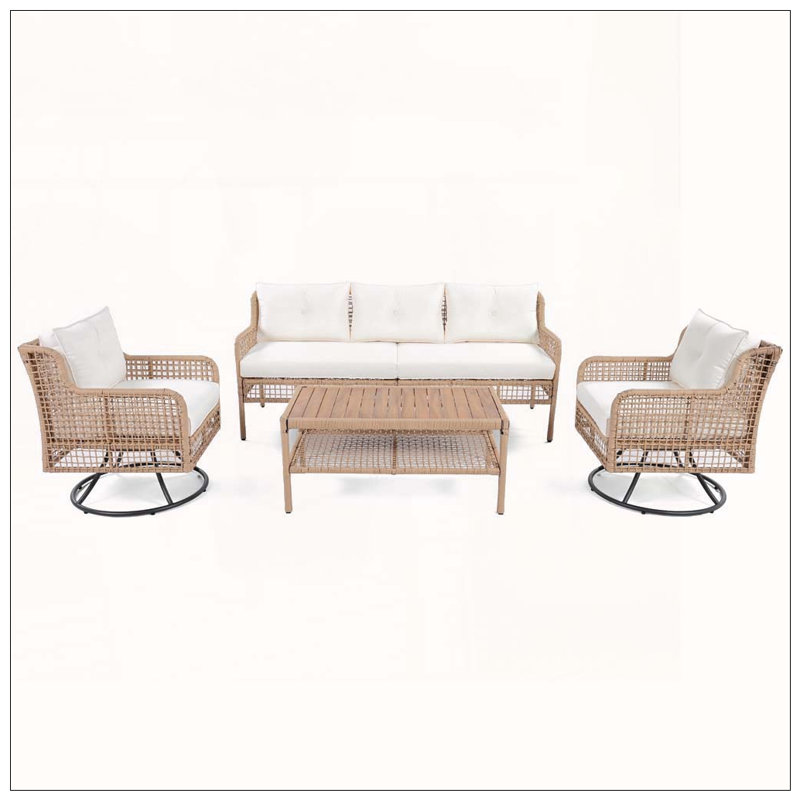 Ensemble de meubles de patio 4 pièces avec chaises pivotantes à 360 ° et plateau de table en bois