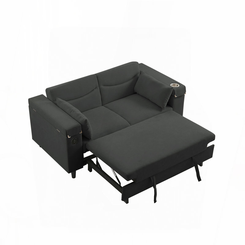 Canapé en chenille avec table d'appoint et port USB, Gris foncé