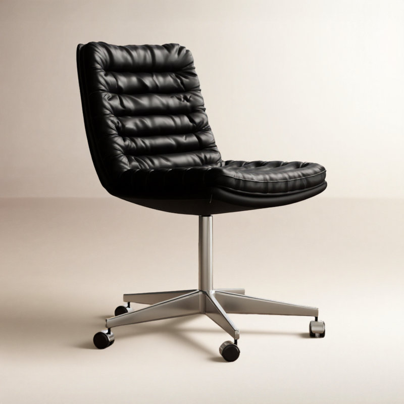 Delmy Genuine Leather Task Chair, Rider Black Genuine Leather